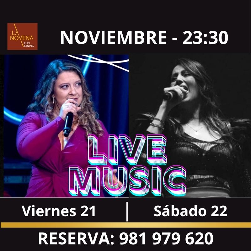 Cartel de eventos de La Novena con Begoña el 21 de noviembre y Nunzia el 22 de noviembre.