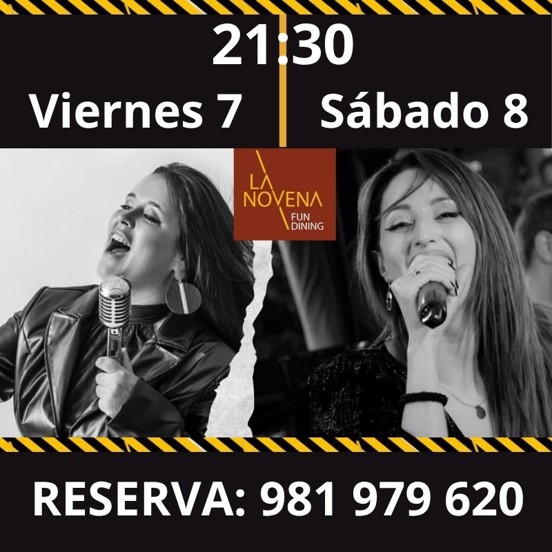Cartel de conciertos en La Novena Fun Dining con Aixa el viernes 7 y Nunzia el sábado 8 a las 23:30 h.
