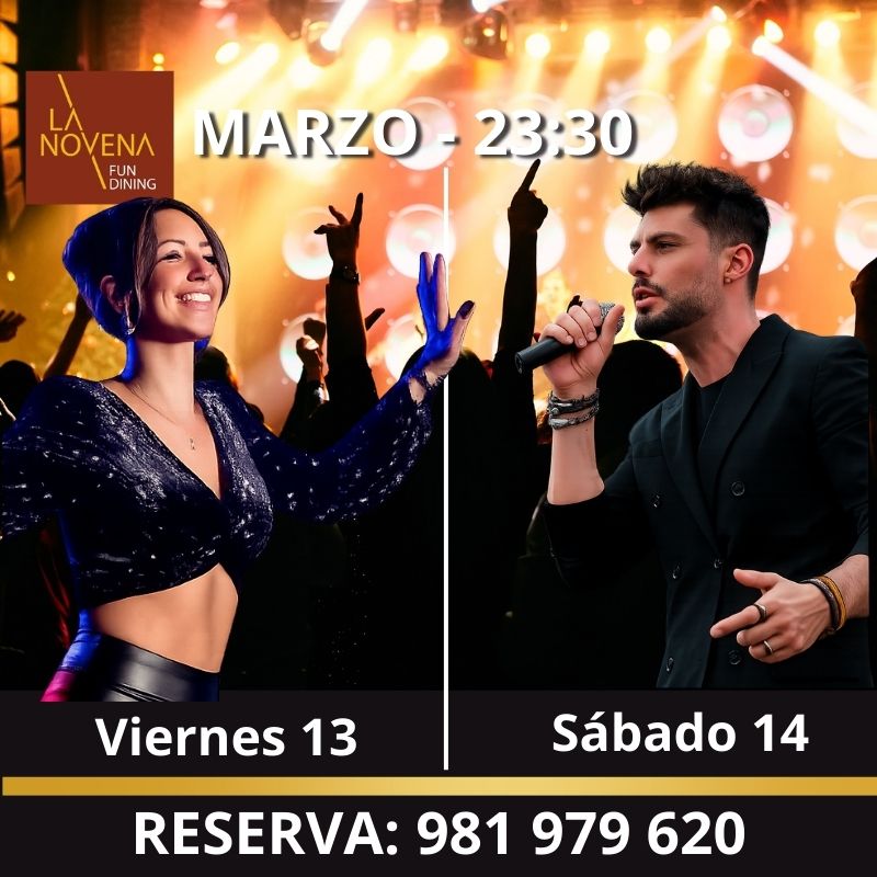 Nunzia y Ángel en concierto en La Novena Fun Dining el viernes 13 y sábado 14 de marzo a las 23:30 con música en directo en A Coruña.