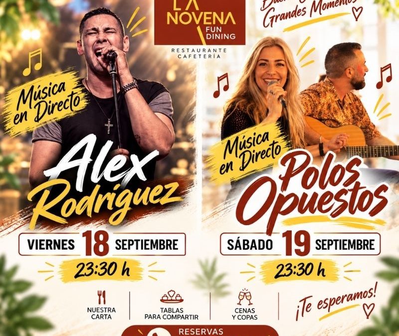 Música en directo en La Novena: Alex Rodríguez y Polos Opuestos – 18 y 19 de septiembre